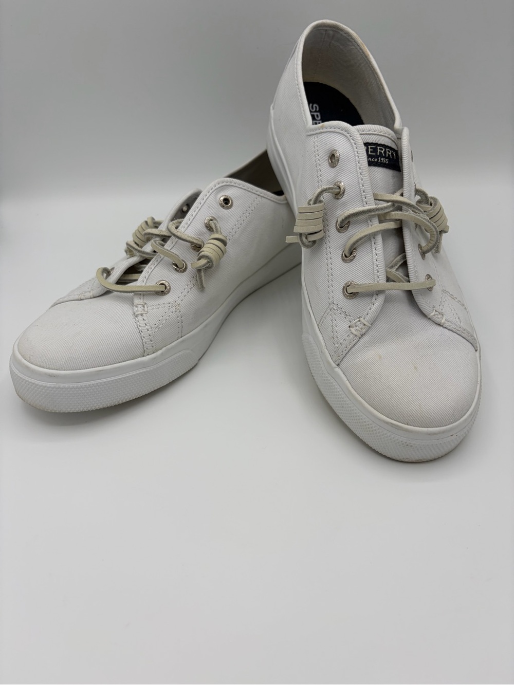 Sperry White Canvas Low-Profile Lace-Up Sneakers